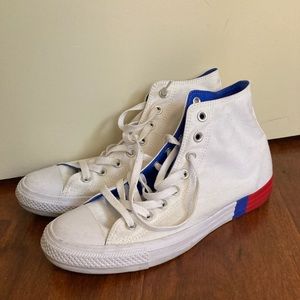 White blue red Converse High Top Size 8.5